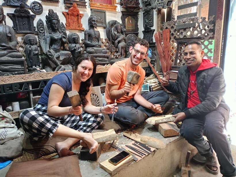Kathmandu: Wood Carving Workshop with Local Artisan (Thamel) - Chiseling and learning to control the cut